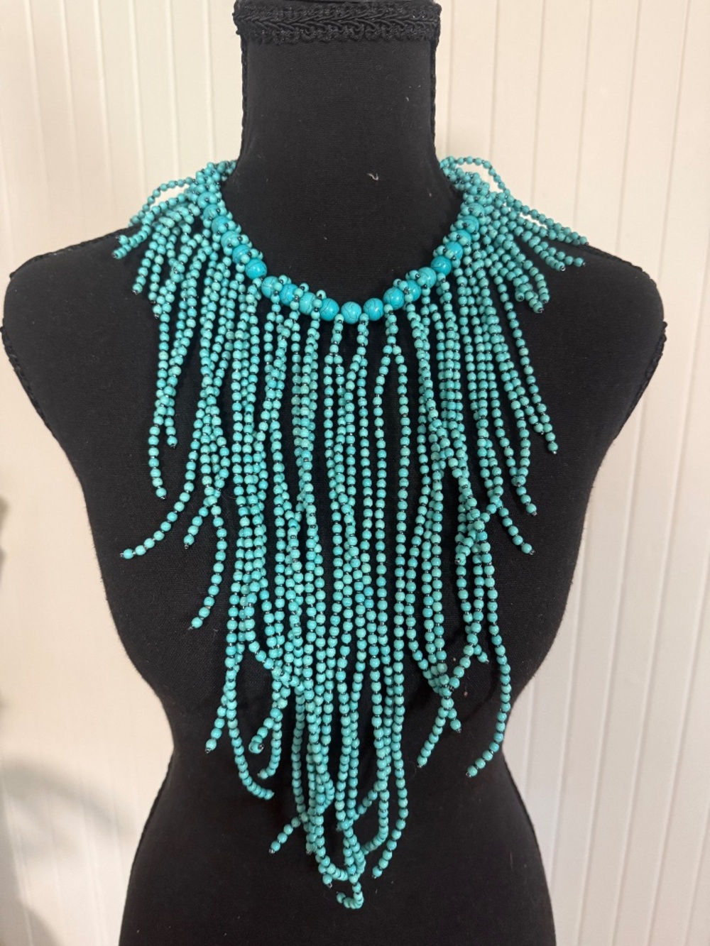 Nakamol Turquoise Beaded Fringe Statement Necklace/ Anthropologie